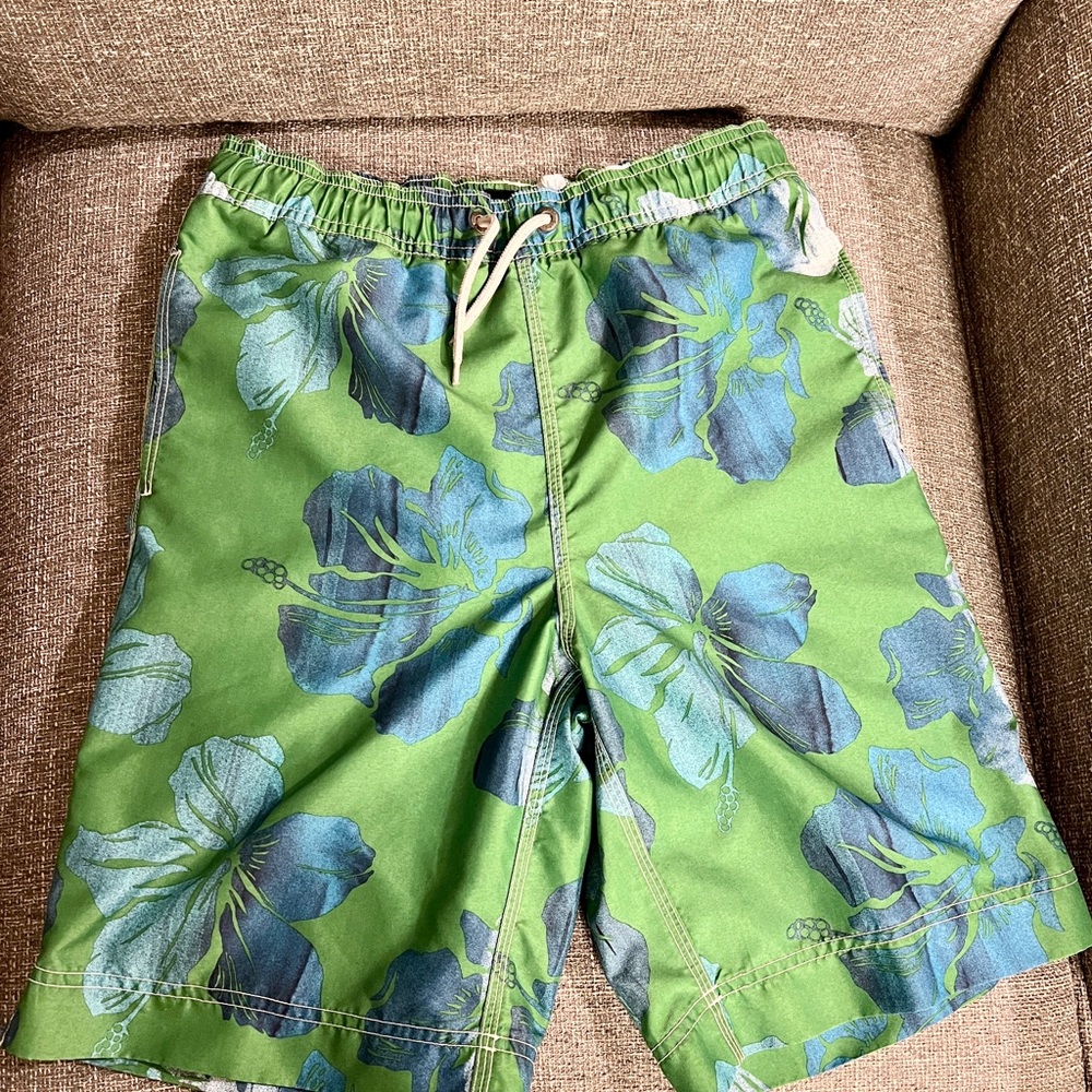 GAP Green and Blue Boys Swim Trunks Tropical Design